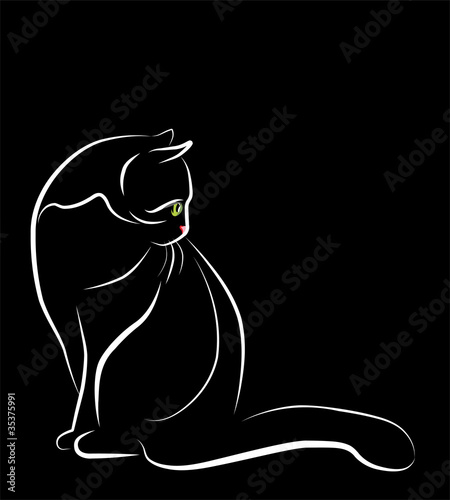 Vektor: outline illustration of sitting white cat outline illustration of sitting white cat