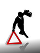 Mann mit Warnschild
