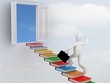 Businessman climbing the stairs to the success of knowledge