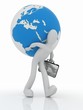 3D man with a suitcase is a globe on his back 3D man with a suitcase is a globe on his back