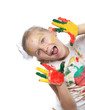 little girl with painted hands
