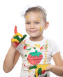 little girl with painted hands