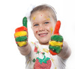 little girl with painted hands