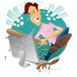 angry frustrated man destroying his computer