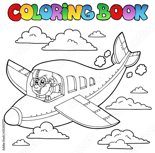 Vettoriale: Coloring book with cartoon aviator Coloring book with cartoon aviator
