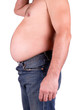 The fat man in jeans isolated