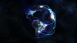 Earth with blue connections turning on itself