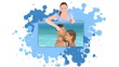 Woman showing a couple embracing on the beach