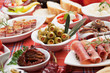 Pickled olives with other antipasto food Pickled olives with other antipasto food