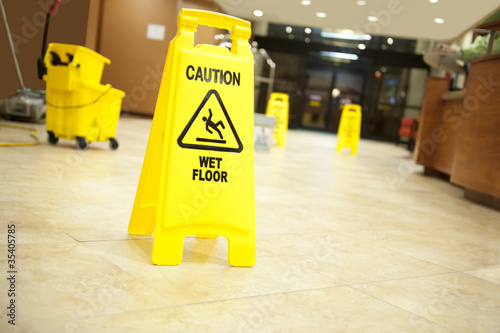 Photo: caution lobby mop bucket and sign caution lobby mop bucket and sign