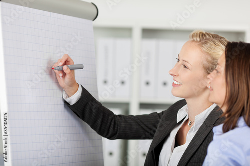 Photo: zwei frauen schreiben etwas am flipchart zwei frauen schreiben etwas am flipchart