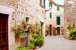 Majorca Valldemossa typical with flower pots in facade