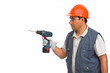 worker using cordless electric drill worker using cordless electric drill