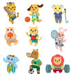 cartoon animal sport player icons set cartoon animal sport player icons set