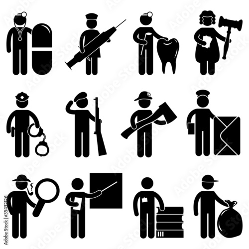 Vector: Doctor Nurse Dentist Judge Policeman Fireman Job Doctor Nurse Dentist Judge Policeman Fireman Job