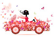 girl on a red flower car girl on a red flower car