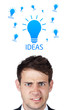 Young person looking at idea type of sign Young person looking at idea type of sign