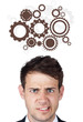 Young person looking at idea type of sign Young person looking at idea type of sign
