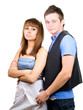 Foto: Portrait of a young handsome couple. Young man embraces woman. Portrait of a young handsome couple. Young man embraces woman.