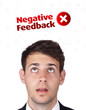 Young head looking at positive negative signs Young head looking at positive negative signs