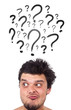 Young head looking at white marks