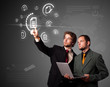Businessman pressing modern business type of buttons