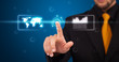 Businessman pressing high tech type of modern buttons