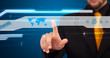 Businessman pressing high tech type of modern buttons