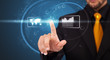 Photo: Businessman pressing high tech type of modern buttons Businessman pressing high tech type of modern buttons
