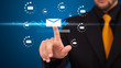 Photo: Businessman pressing virtual messaging type of icons Businessman pressing virtual messaging type of icons