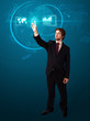 Businessman pressing high tech type of modern buttons Businessman pressing high tech type of modern buttons
