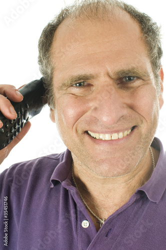 Photo: man middle age happy smiling telephone conversation customer se man middle age happy smiling telephone conversation customer se