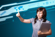 Businesswoman pressing high tech type of modern buttons