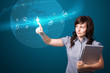 Businesswoman pressing modern social type of icons