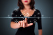 Businesswoman pressing simple type of start buttons