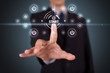 Businessman pressing simple type of start buttons Businessman pressing simple type of start buttons