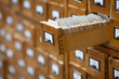 database concept. vintage cabinet. library card or file catalog.