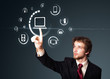Businessman pressing virtual media type of buttons