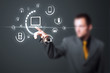 Businessman pressing virtual media type of buttons