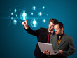 Businessman pressing modern social type of icons