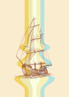 Vintage design waves and sailing boat