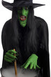 Evil witch stirring her misty cauldron, white background.