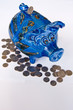 Blue Piggy Bank with Coins