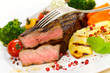 Rumpsteak mit grünem Brokkoli,Karotten,Bratkartoffeln