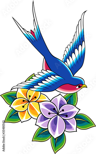 Vektor: sparrow and flower design sparrow and flower design