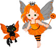 Cute Halloween baby fairy and cat