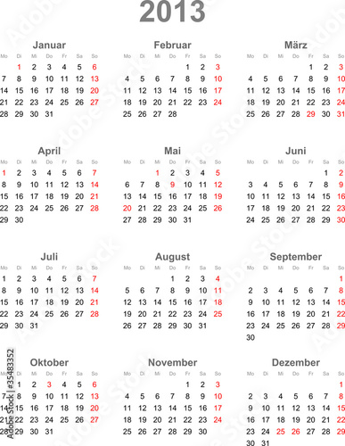 Vector: Kalender 2013 inkl. gesetzlichen deutschen Feiertagen Kalender 2013 inkl. gesetzlichen deutschen Feiertagen