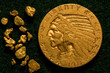 1911 Indian Head $5 Gold Coin (United States) and Gold Nuggets