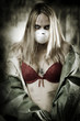 Portrait of Sad woman in breathing mask