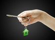 Hand holding key with a keychain in the shape of the house